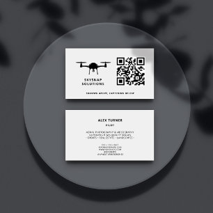 Drone Pilot Photography Custom QR Code Logo White Business Card
