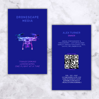Drone Pilot Photography QR Code Modern Black  Business Card