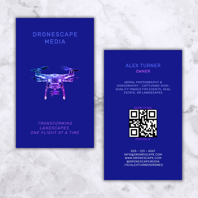 Drone Pilot Photography QR Code Modern Black  Business Card (Creator Uploaded)