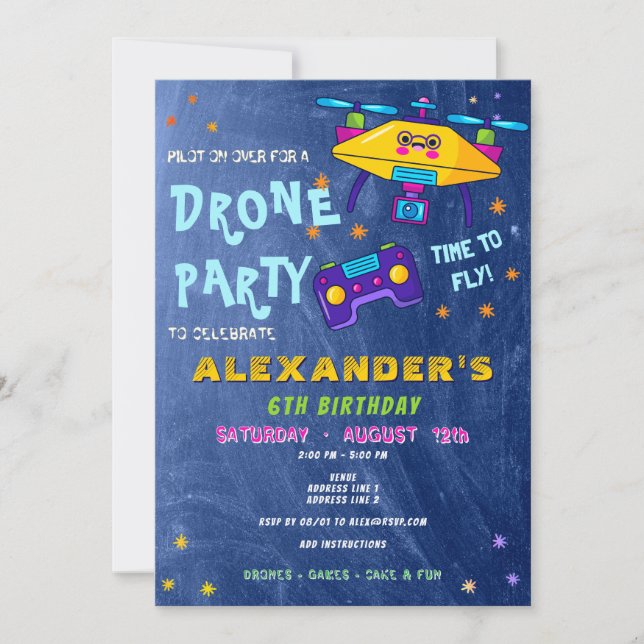Drone Pilot RC Racing Kawaii Birthday Invitation (Front)