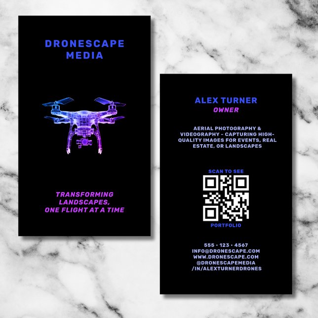 Drone Pilot UAV Photography QR Code Futuristic Business Card (Creator Uploaded)