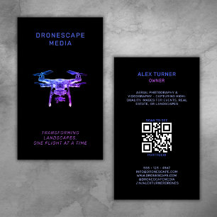 Drone Pilot UAV Photography QR Code Modern Black  Business Card