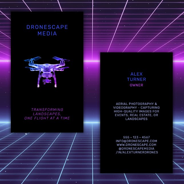 Drone Pilot UAV Photography Video Modern Black Business Card (Creator Uploaded)