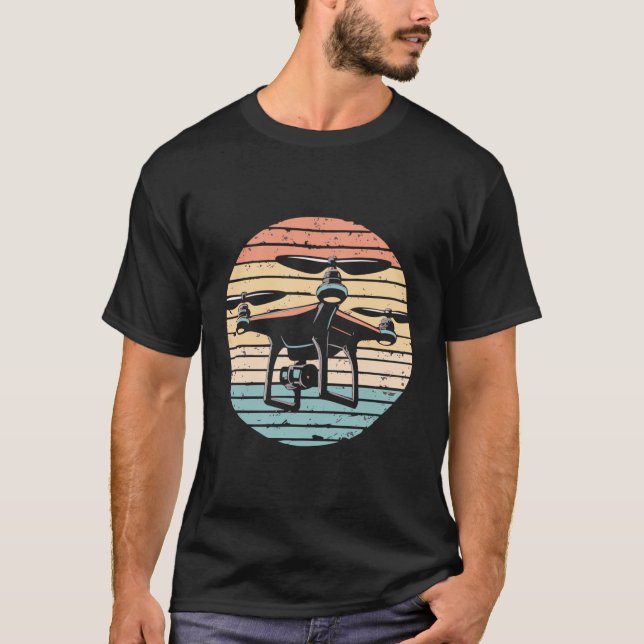 Drone Quadcopter Drone Pilot Drone Flying Retro T-Shirt (Front)