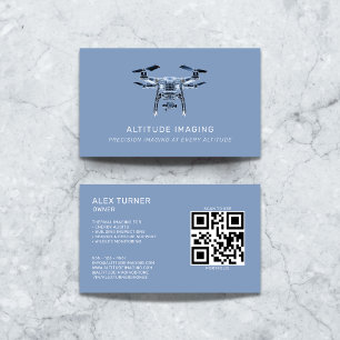 Drone UAV Pilot Photography QR Code Modern Blue Business Card