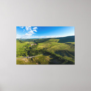 Drone view of an empty reservoir and dam wall canvas print