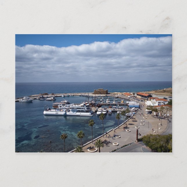 Drone view of Paphos harbour and castle Postcard (Front)