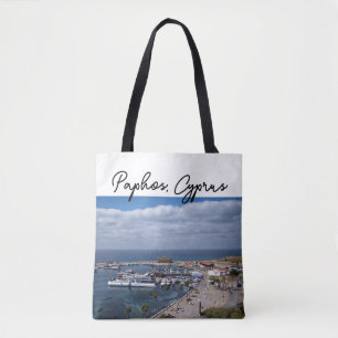 Drone view of Paphos harbour and castle Tote Bag