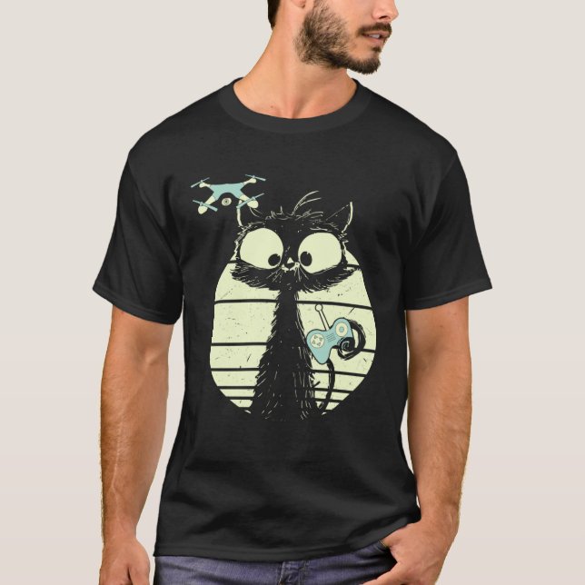 Drones Cat Drone Pilot Cute Cat Quadrocopter Cat T-Shirt (Front)