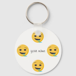 Drool Emoji Face and '' Your Name Here " Key Ring