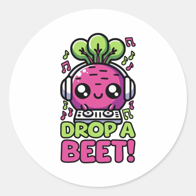 Drop A Beet! Cute DJ Vegetable Pun Classic Round Sticker (Front)