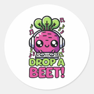 Drop A Beet! Cute DJ Vegetable Pun Classic Round Sticker
