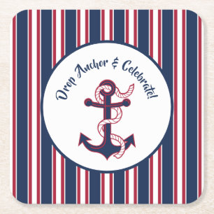 Drop Anchor & Celebrate Patriotic Coastal plates Square Paper Coaster