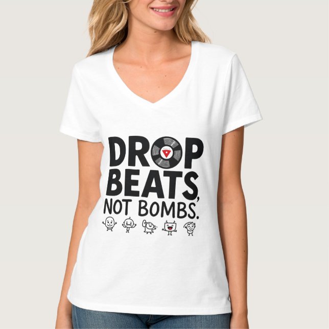 Drop Beats Not Bombs Cute Mascot T-Shirt (Front)