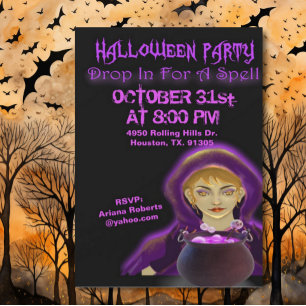 Drop In For A Spell Halloween Party  Invitation