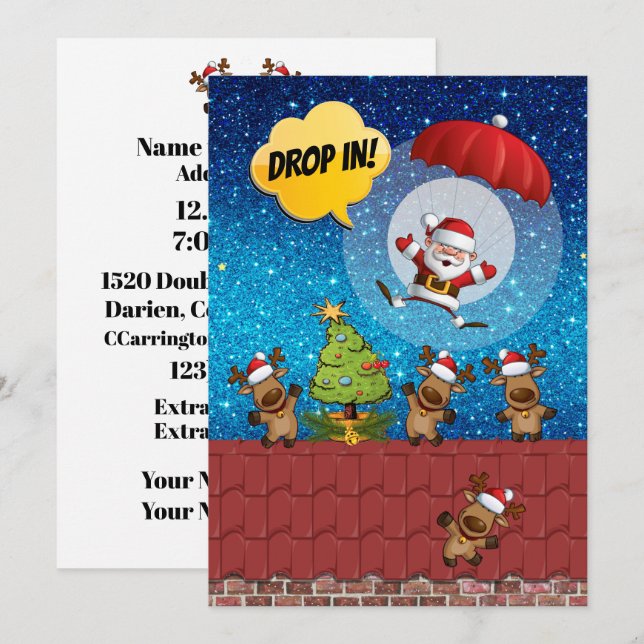 DROP IN Version 2 no cocktail Christmas Invitation (Front/Back)