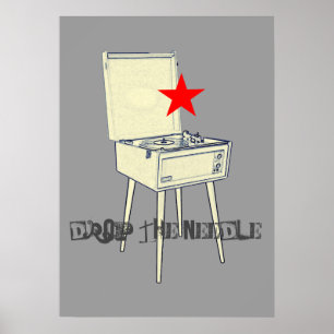 Drop The Needle Retro Grey Poster