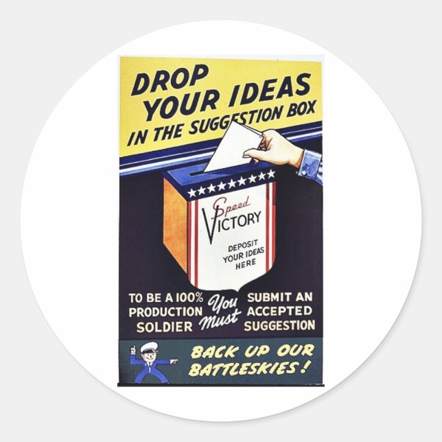 Drop Your Ideas In The Suggestion Box Classic Round Sticker (Front)