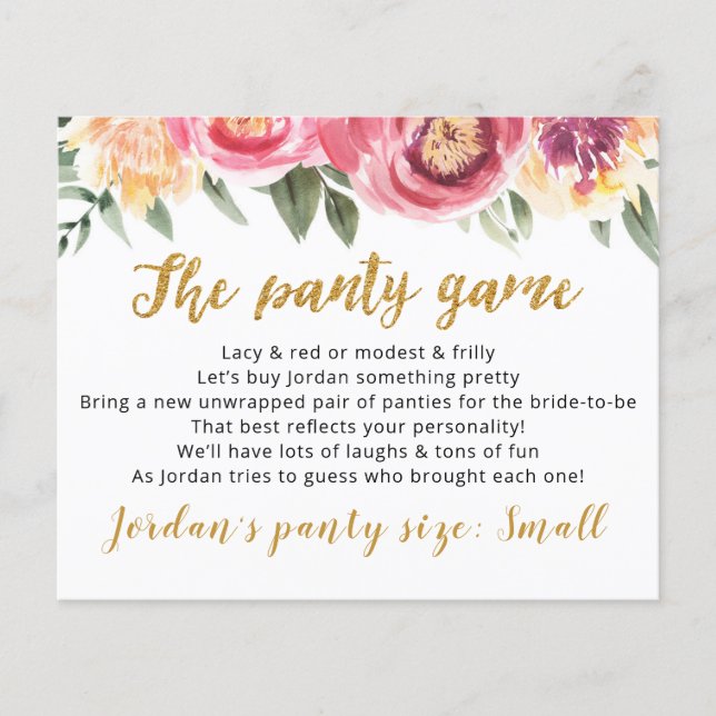 Drop your panties Template CARD Bridal game (Front)