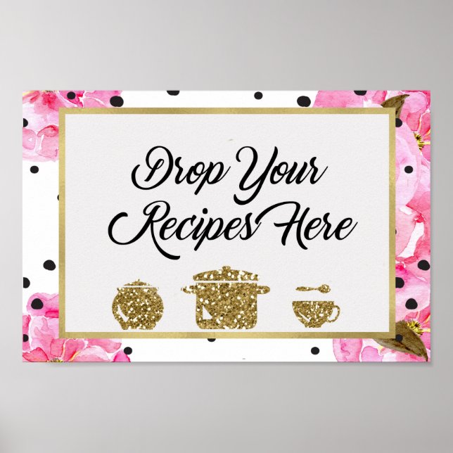 Drop Your Recipes Here Bridal Shower Sign (Front)
