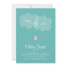 Droplet Baby Shower Invitation Aqua/Pink