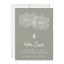 Droplet Baby Shower Invitation Grey/Blue