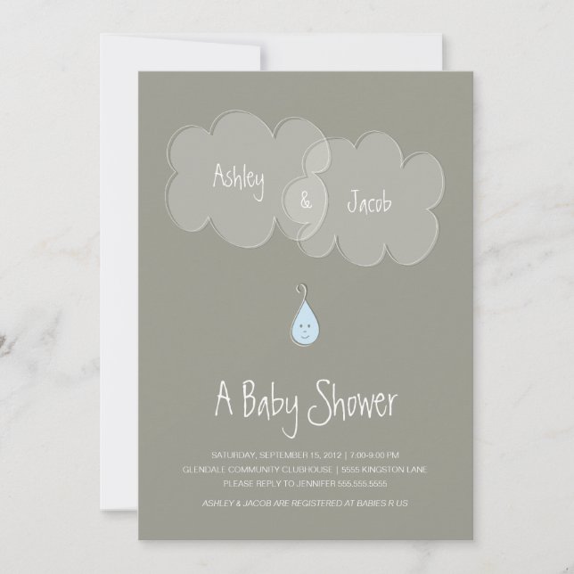 Droplet Baby Shower Invitation Grey/Blue (Front)