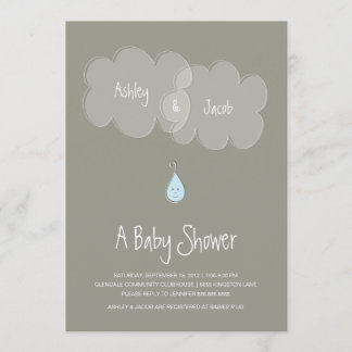 Droplet Baby Shower Invitation Grey/Blue