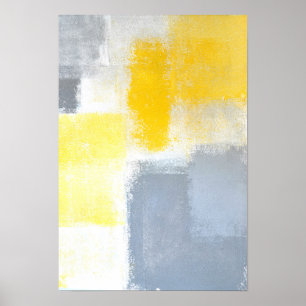 'Dropped' Grey and Yellow Abstract Art Poster