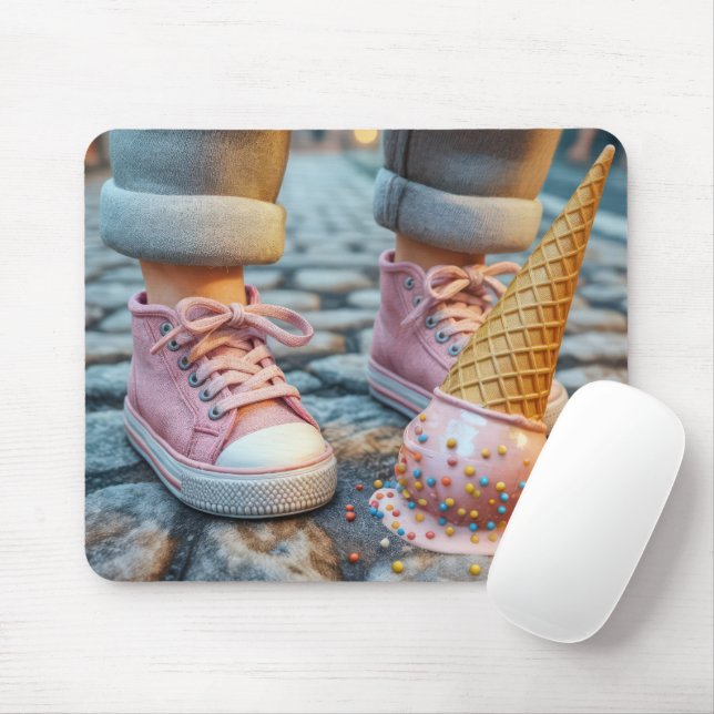 Dropped Ice Cream Cones By Child's Sneakers Mouse Mat (With Mouse)
