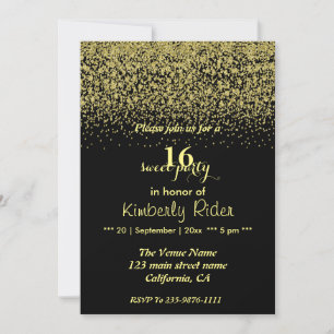 Dropping Gold Glitter Sweet 16 Birthday Invitation