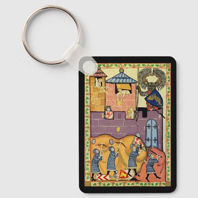 Dropping Rocks, 14th Century Codex Manesse Key Ring (Front)