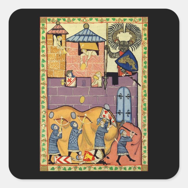 Dropping Rocks, 14th Century Codex Manesse Square Sticker (Front)