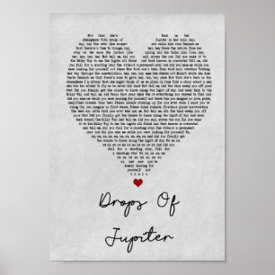Drops Of Jupiter Grey Heart Song Lyric Print