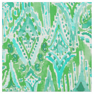 DROPS OF WONDER Tribal Green Boho Ikat Watercolor Fabric