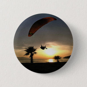 Dropzone At Dusk Adventure Paraglider Art 6 Cm Round Badge