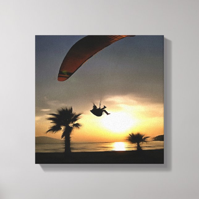 Dropzone At Dusk Adventure Paraglider Art Canvas Print (Front)