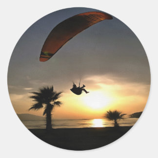 Dropzone At Dusk Adventure Paraglider Art Classic Round Sticker