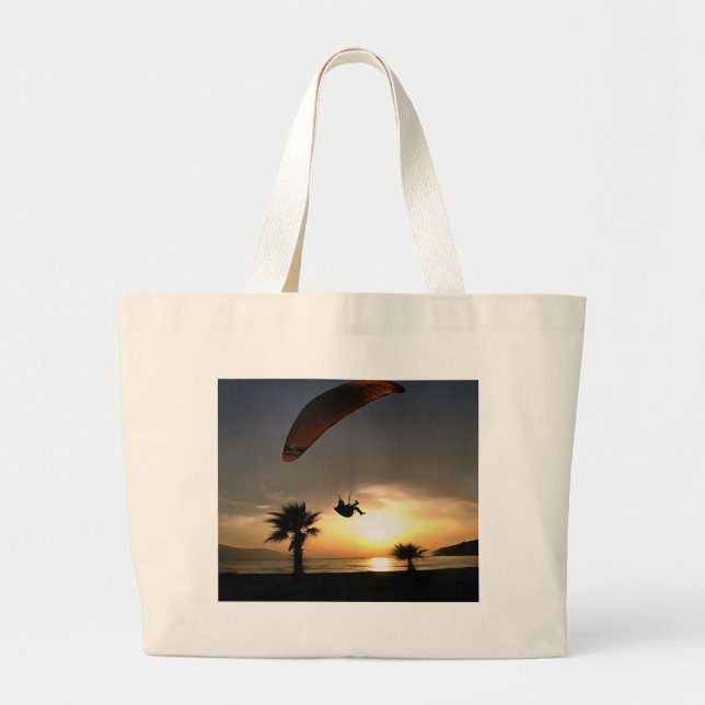 Dropzone At Dusk Adventure Paraglider Art Large Tote Bag (Front)