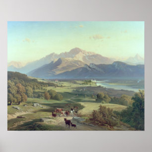 Drover on Horseback with his Cattle in a Mountaino Poster