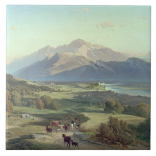 Drover on Horseback with his Cattle in a Mountaino Tile