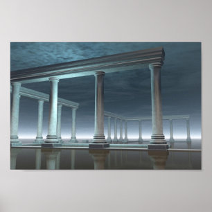 Drowned Greek Temple Ruin in the Moonlight Poster
