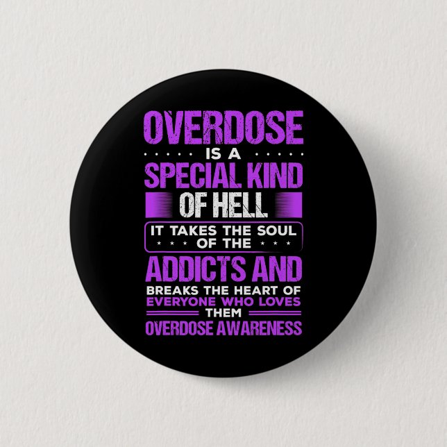 Drug Abuse Purple Ribbon Addict Overdose Awareness 6 Cm Round Badge (Front)