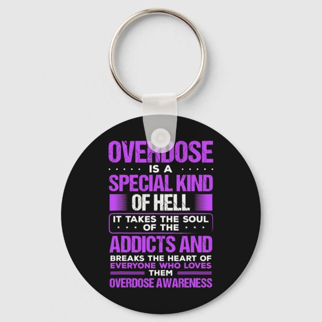 Drug Abuse Purple Ribbon Addict Overdose Awareness Key Ring (Front)
