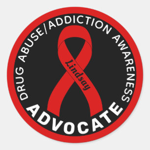 Drug Addiction Awareness Advocate Ribbon Black Classic Round Sticker