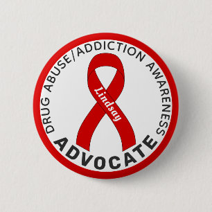 Drug Addiction Awareness Advocate Ribbon White 6 Cm Round Badge