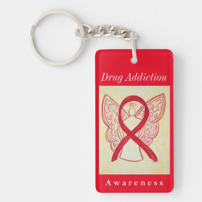 Drug Addiction Awareness Angel Red Ribbon Keychain (Front)