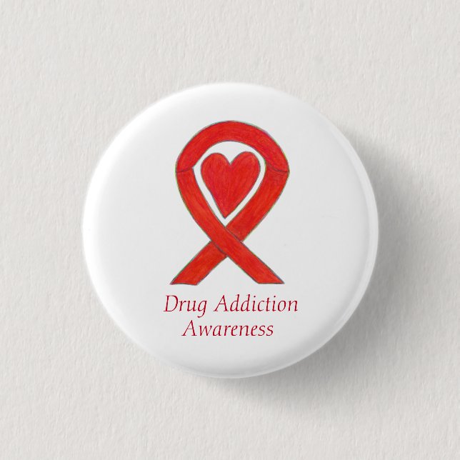 Drug Addiction Awareness Red Heart Ribbon Pin (Front)