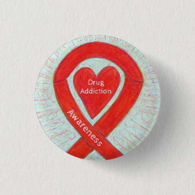 Drug Addiction Awareness Red Heart Ribbon Pin (Front)
