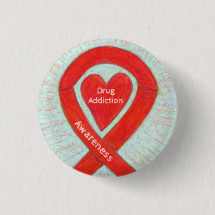 Drug Addiction Awareness Red Heart Ribbon Pin